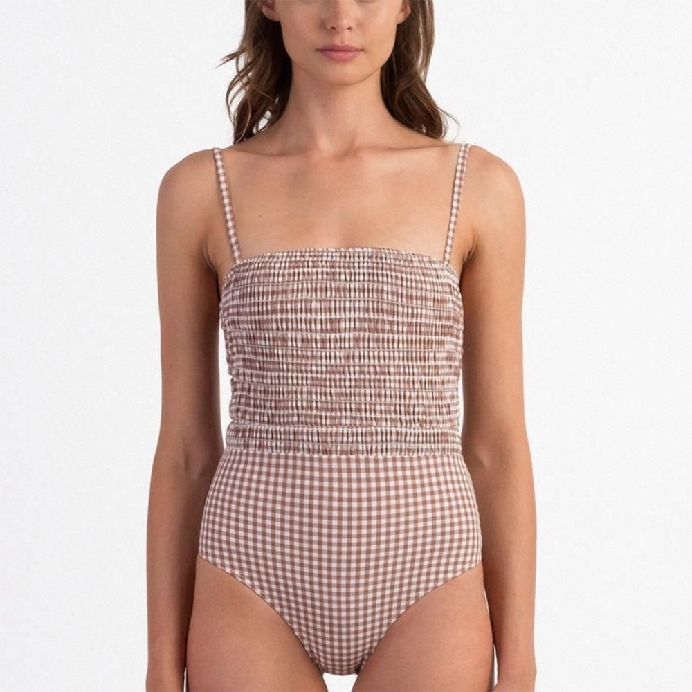 Peony swimwear almond smocked one piece